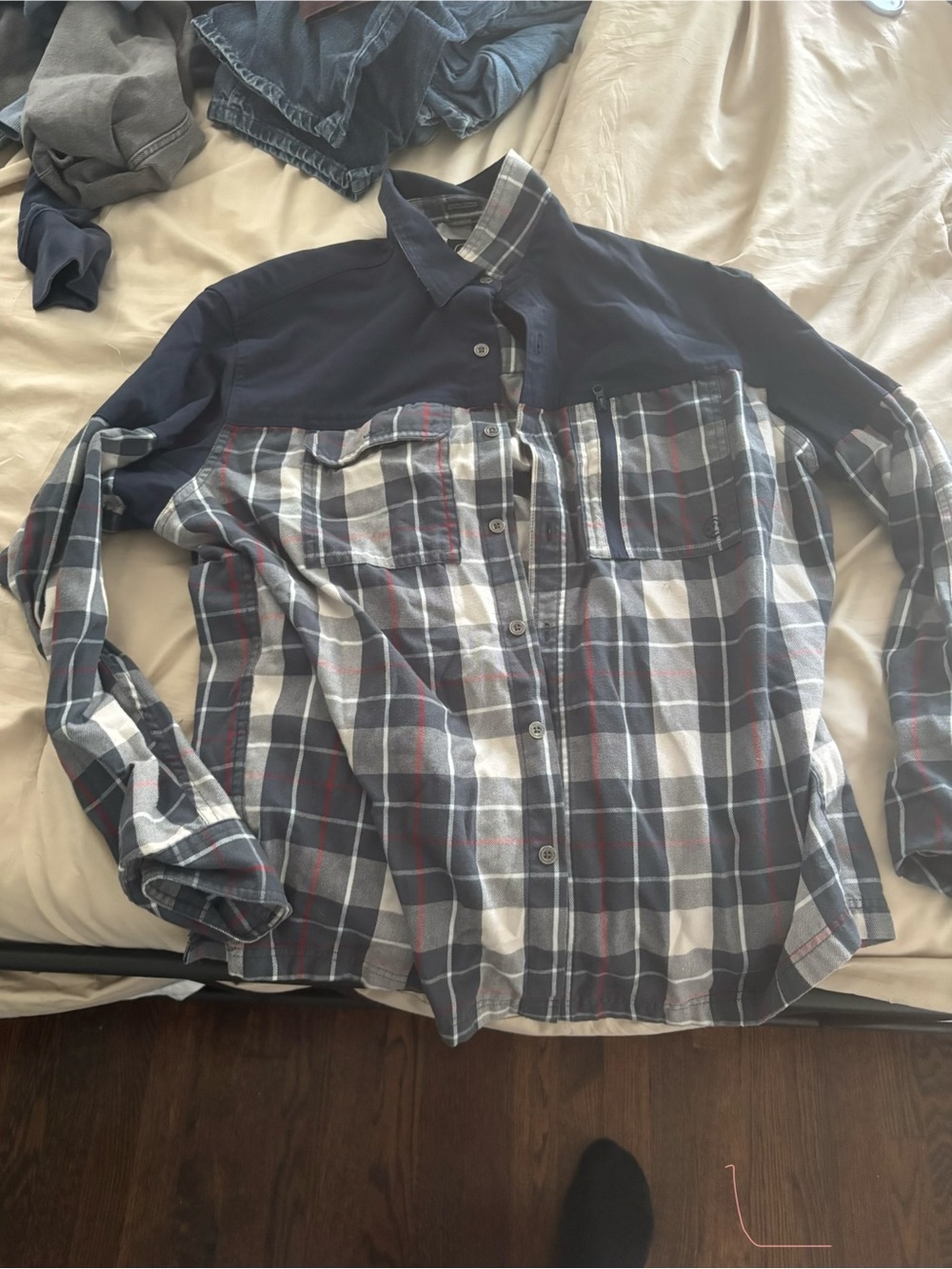 Men's Navy and Gray Plaid Button-Up Shirt